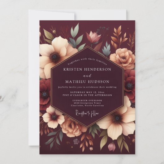 Invitation Mariage à l'anémone grenat (Devant)