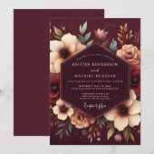 Invitation Mariage à l'anémone grenat (Devant / Derrière)