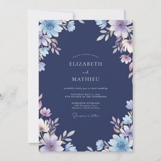 Invitation Mariage à l'anémone lilas de minuit (Devant)