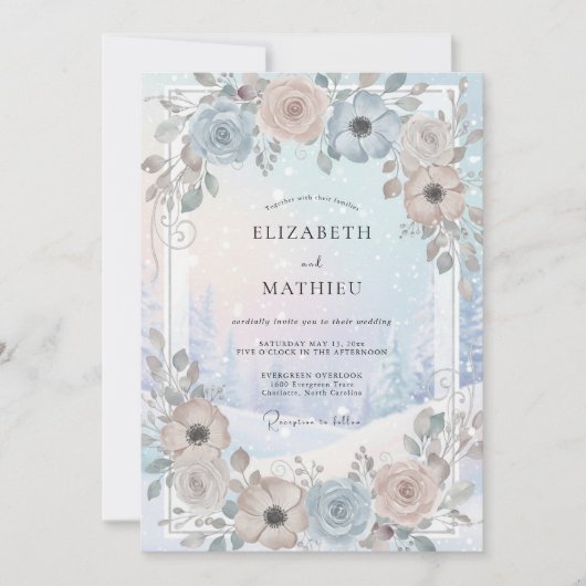 Invitation Mariage à l'anémone Mauve Ardoise (Devant)