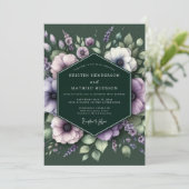 Invitation Mariage à l'anémone mauve émeraude (Debout devant)