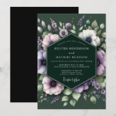 Invitation Mariage à l'anémone mauve émeraude (Devant / Derrière)