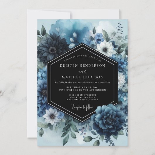 Invitation Mariage à l'Anémone Navy Moody (Devant)