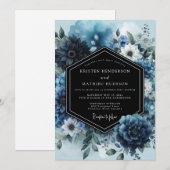 Invitation Mariage à l'Anémone Navy Moody (Devant / Derrière)