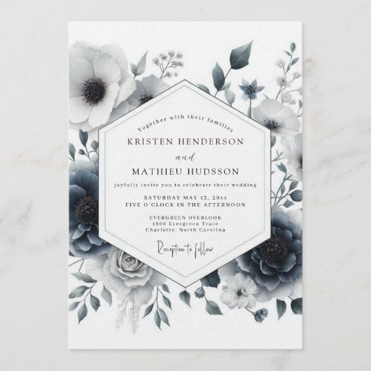 Invitation Mariage à l'anémone ombrale ardoise (Devant)