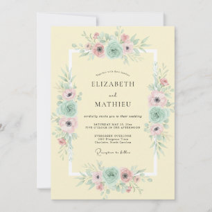 Invitation Mariage à l'anémone rose jaune pâle
