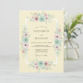 Invitation Mariage à l'anémone rose jaune pâle (Debout devant)