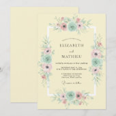 Invitation Mariage à l'anémone rose jaune pâle (Devant / Derrière)