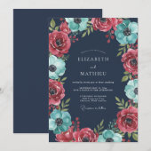 Invitation Mariage à l'anémone sarcelle cramoisie (Devant / Derrière)