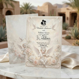 Invitation Mariage à l'ange victorien et colombes éthérées