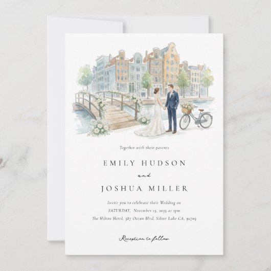 Invitation Mariage à l'aquarelle à Amsterdam (Devant)