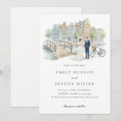 Invitation Mariage à l'aquarelle à Amsterdam (Devant / Derrière)