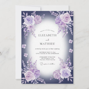 Invitation Mariage à l'aquarelle Améthyste Indigo Paeonia