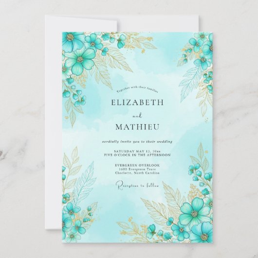 Invitation Mariage à l'aquarelle Aqua Splendid (Devant)