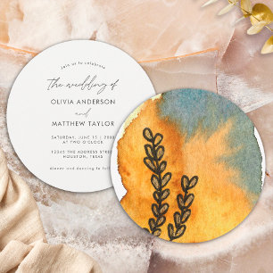 Invitation Mariage à l'aquarelle artistique florale orange un