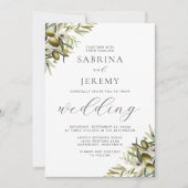 Invitation Mariage à l'aquarelle avec branche d'olivier rusti (Devant)