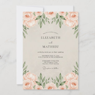 Invitation Mariage à l'aquarelle avec feuillage et abricot