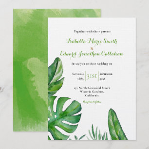Invitation Mariage à l'aquarelle avec feuilles de Monstera ve