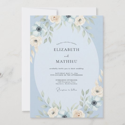 Invitation Mariage à l'aquarelle Azure Poudre (Devant)