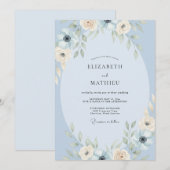 Invitation Mariage à l'aquarelle Azure Poudre (Devant / Derrière)