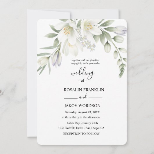 Invitation mariage à l'aquarelle blanche (Devant)