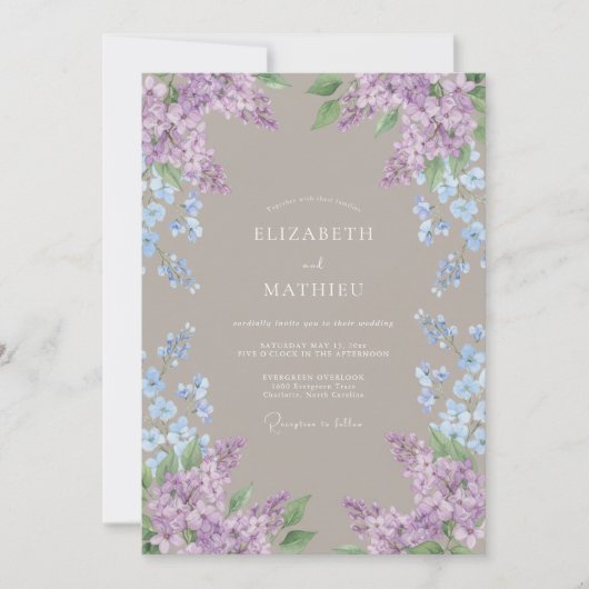 Invitation Mariage à l'aquarelle bleu lavande (Devant)