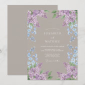 Invitation Mariage à l'aquarelle bleu lavande (Devant / Derrière)