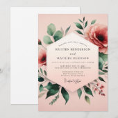 Invitation Mariage à l'aquarelle Blush Sage (Devant / Derrière)