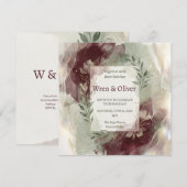 Invitation Mariage à l'aquarelle bordeaux (Devant / Derrière)