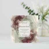 Invitation Mariage à l'aquarelle bordeaux (Debout devant)