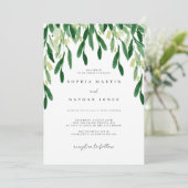 Invitation Mariage à l'aquarelle botanique feuille verte (Debout devant)