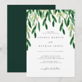 Invitation Mariage à l'aquarelle botanique feuille verte (Devant / Derrière)