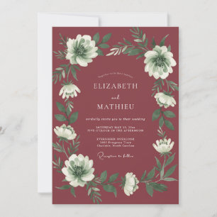Invitation Mariage à l'aquarelle botanique Rose profonde