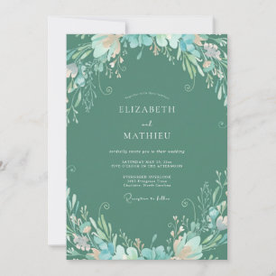 Invitation Mariage à l'aquarelle botanique vert écume de mer