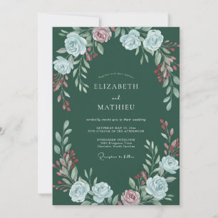 Invitation Mariage à l'aquarelle botanique vert émeraude