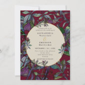 Invitation Mariage à l'aquarelle bourguignonne feuille fleuri (Devant)