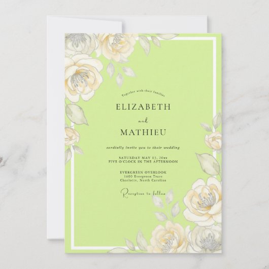 Invitation Mariage à l'aquarelle Chartreuse Rose (Devant)