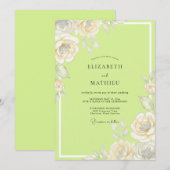 Invitation Mariage à l'aquarelle Chartreuse Rose (Devant / Derrière)