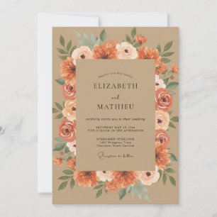 Invitation Mariage à l'aquarelle chaude rouille
