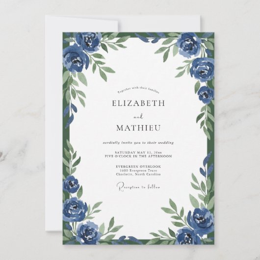 Invitation Mariage à l'aquarelle Cobalt Bloom (Devant)