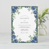 Invitation Mariage à l'aquarelle Cobalt Bloom (Debout devant)