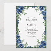 Invitation Mariage à l'aquarelle Cobalt Bloom (Devant / Derrière)