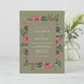 Invitation Mariage à l'aquarelle Corail Olive (Debout devant)