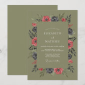 Invitation Mariage à l'aquarelle Corail Olive (Devant / Derrière)