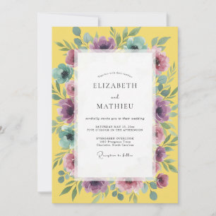 Invitation Mariage à l'aquarelle d'améthyste dorée