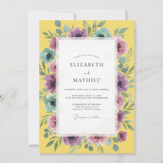 Invitation Mariage à l'aquarelle d'améthyste dorée (Devant)
