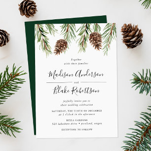 Invitation Mariage à l'aquarelle de cône de pin en hiver