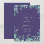 Invitation Mariage à l'aquarelle de feuillage d'améthyste (Devant / Derrière)