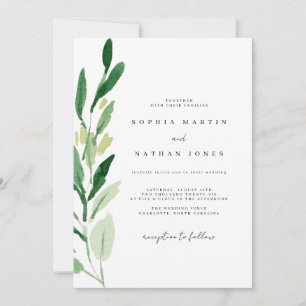 Invitation Mariage à l'aquarelle de feuille verte élégante