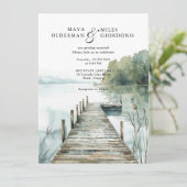 Invitation Mariage à l'aquarelle de la forêt du lac de montag (Debout devant)